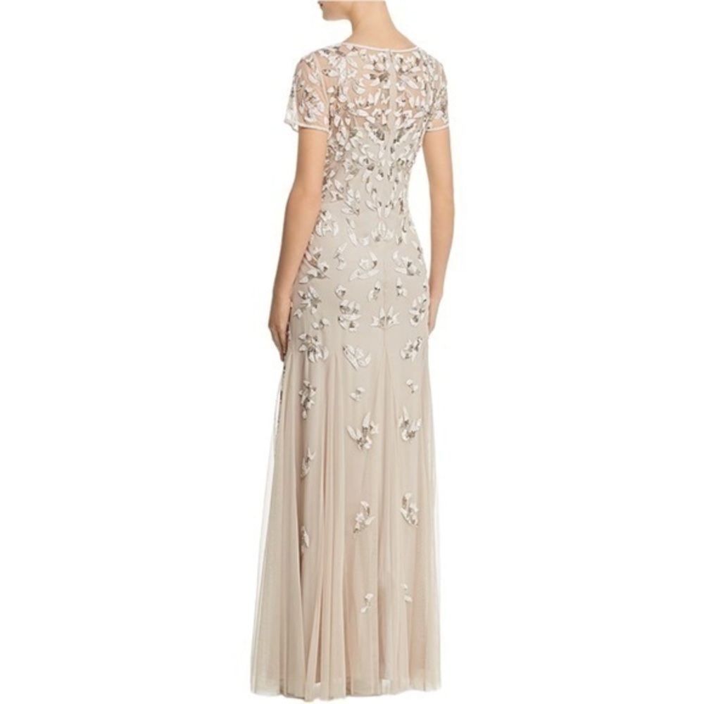 Adrianna Papell ✘ NWT Beaded V-Neck Short Sleeve Long Mermaid Dress Formal Gown
